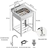Free Standing Stainless-Steel Single Bowl Commercial Restaurant Kitchen Sink Set w/Faucet, Prep & Utility Washing Hand Basin w/Storage Shelve, laundry tub for Indoor Outdoor (22in) - Image 4