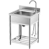 Free Standing Stainless-Steel Single Bowl Commercial Restaurant Kitchen Sink Set w/Faucet, Prep & Utility Washing Hand Basin w/Storage Shelve, laundry tub for Indoor Outdoor (22in)