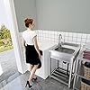 Free Standing Stainless-Steel Single Bowl Commercial Restaurant Kitchen Sink Set w/Faucet, Prep & Utility Washing Hand Basin w/Storage Shelve, laundry tub for Indoor Outdoor (22in) - Image 2
