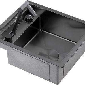 MENATT 13 inch RV Kitchen Sink with Fold Faucet, 18 Gauge Stainless Steel Single Bowl Undermount Bar Sink for Small Kitchen, Camper, D13"xW15"xH7"