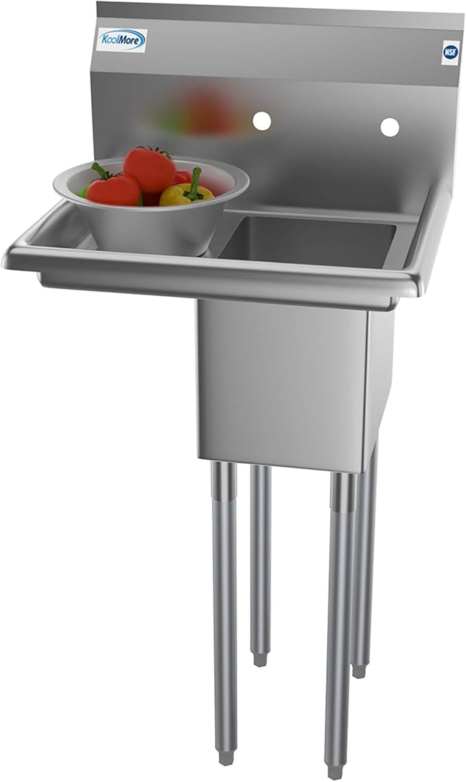 KoolMore 1 Compartment Stainless Steel NSF Commercial Kitchen Prep & Utility Sink with Drainboard - Bowl Size 10" x 14" X 10"