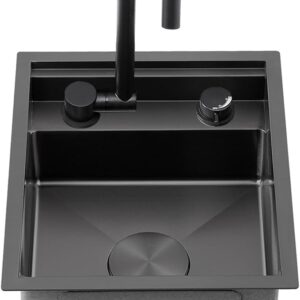 15" x 18" RV Kitchen Sink, Stainless Steel Drop-in/Undermount Single Bowl Bar Sink with Folding Faucet for RV Camper, Wet Bar, Workstation (Black)