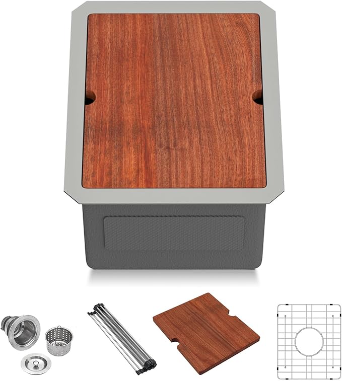 Lordear 12 Inch Undermount Bar Sink Workstation, 12 x 15 Stainless Steel Wet Bar RV Kitchen Prep Single Bowl 16 Gauge Small Kitchen Sink with Cutting Board