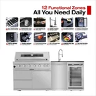 85" Outdoor Kitchen Bar 6 Burner 85,000 BTU BBQ Grill Island with Sink & Fridge - Image 3