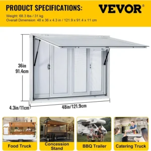 VEVOR Concession Window 48"x36", Aluminum Alloy Food Truck